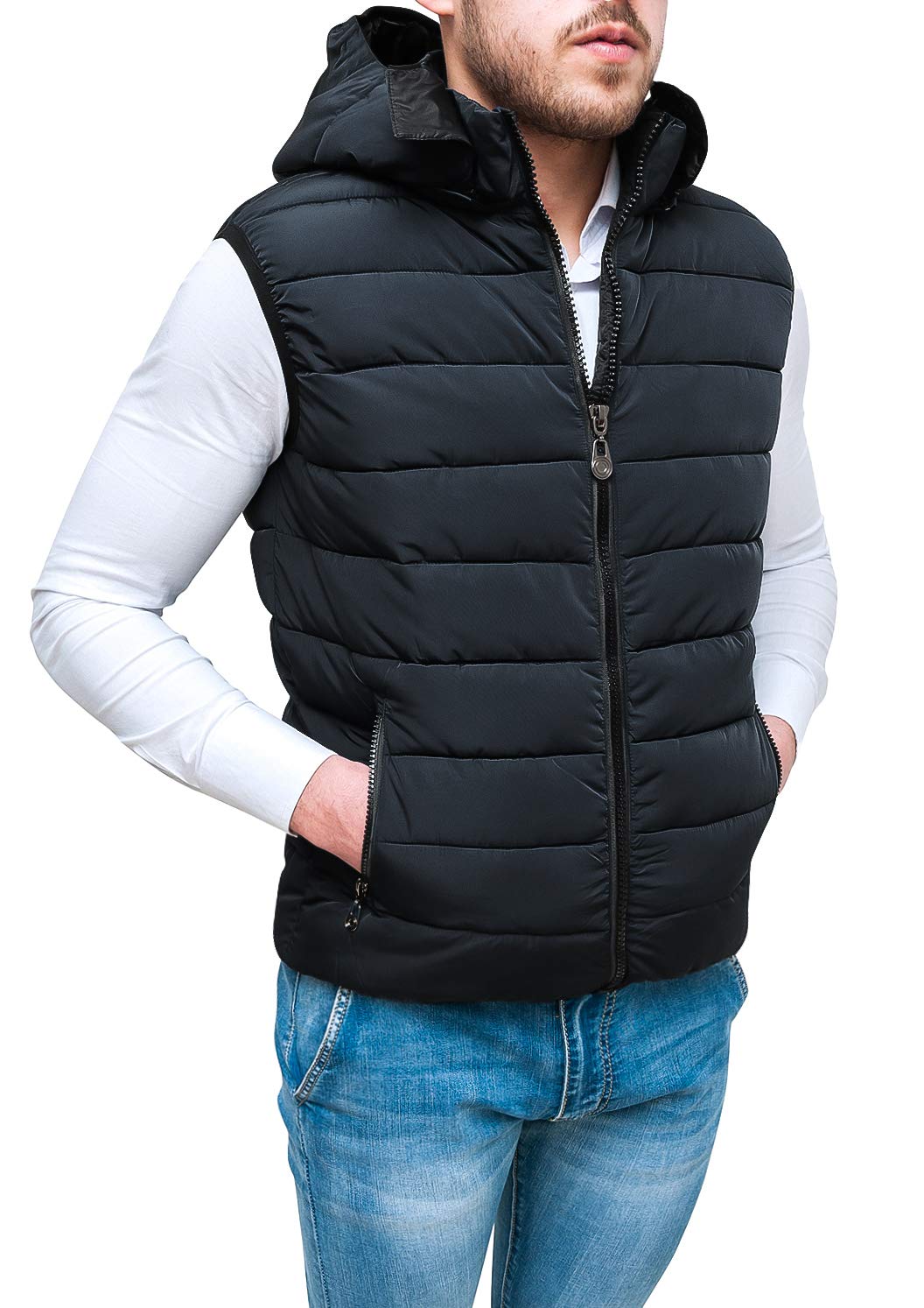 Evoga Giubbotto Piumino Uomo Slim Fit Bomber Gilet Smanicato con Cappuccio