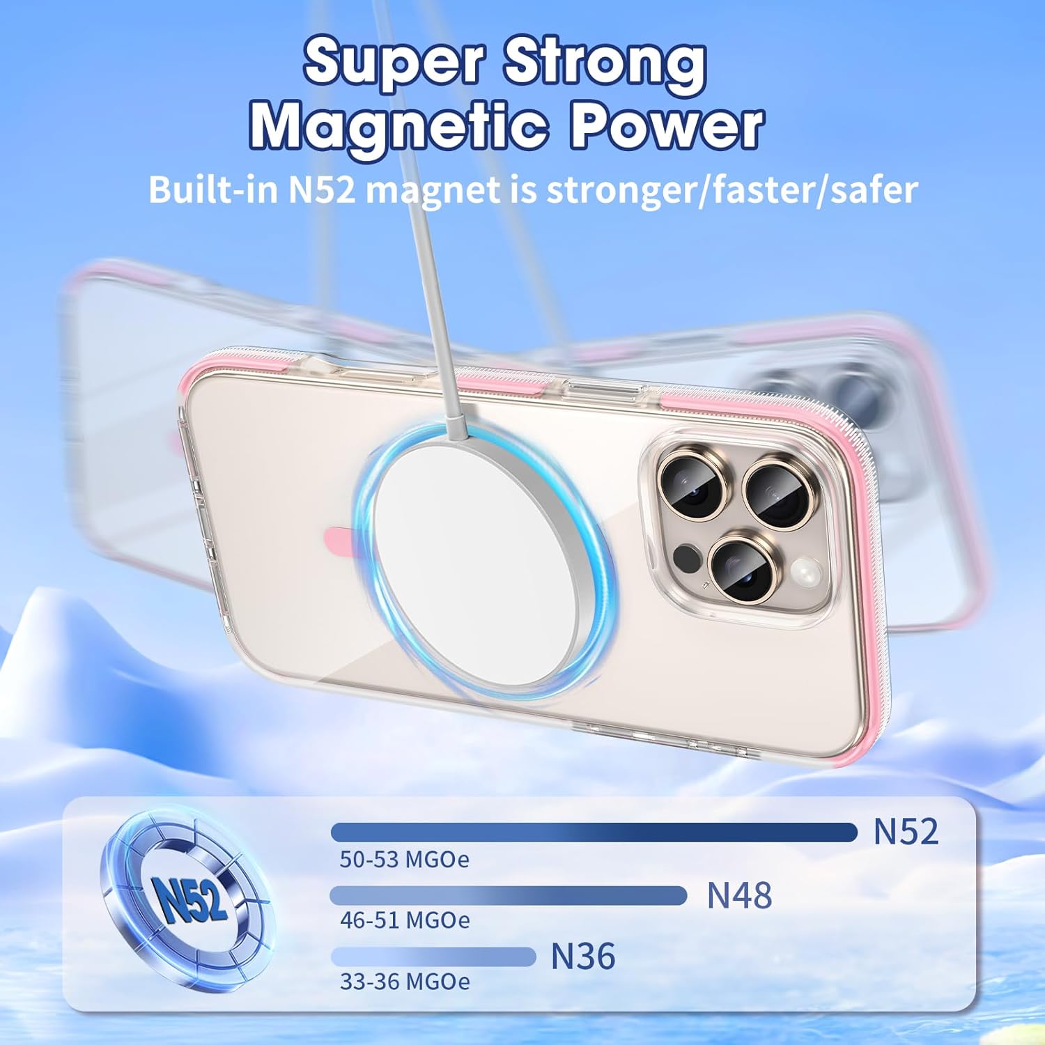 MATEPROX Magnetic Clear Compatible with iPhone 16 Pro Max Case[2024],[Compatible with MagSafe][Never Yellowing] Anti-Slip Military Protective Bumpers Cover 6.9" with Screen Protector-Pink - Image 6