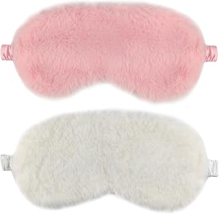1 Pcs Colors Eye Mask for Sleeping, Sleepover Stuff, Soft, Elastic Band Plush Sleeping Eye Mask, for Everyone Travel Nap Sleeping (White,Pink)