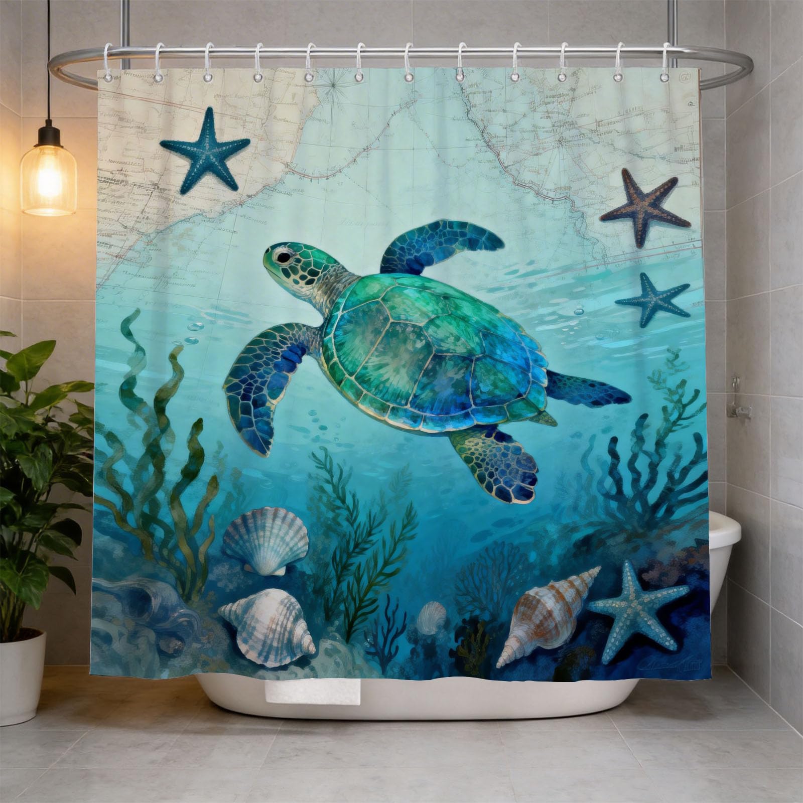 Hongduo 3D Sea Turtle Shower Curtain for Stalls Bathtubs Watercolor Style Bathroom Decor Shower Curtain Set Polyester Fabric Waterproof 180x200cm/71X79 Inch with Hooks