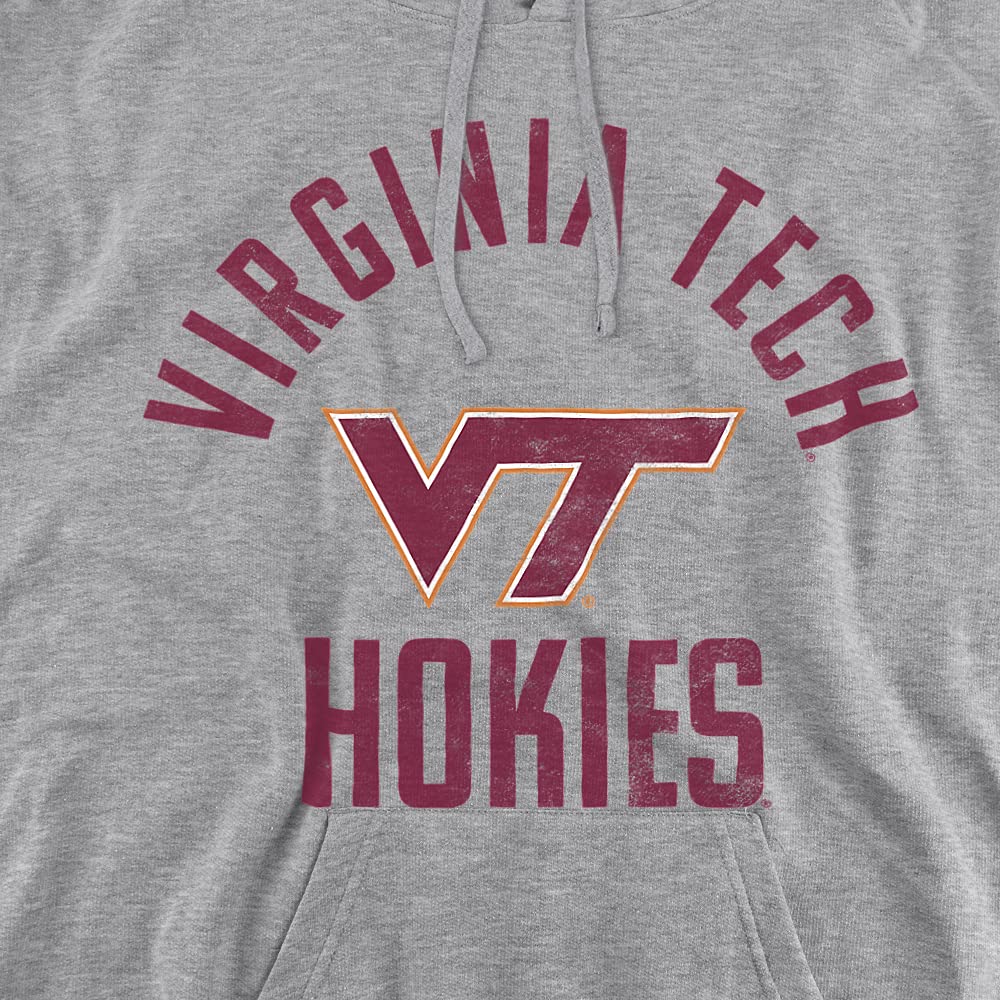 Virginia Tech Official Hokies Logo Unisex Adult Pull-Over Hoodie,Athletic Heather, Medium