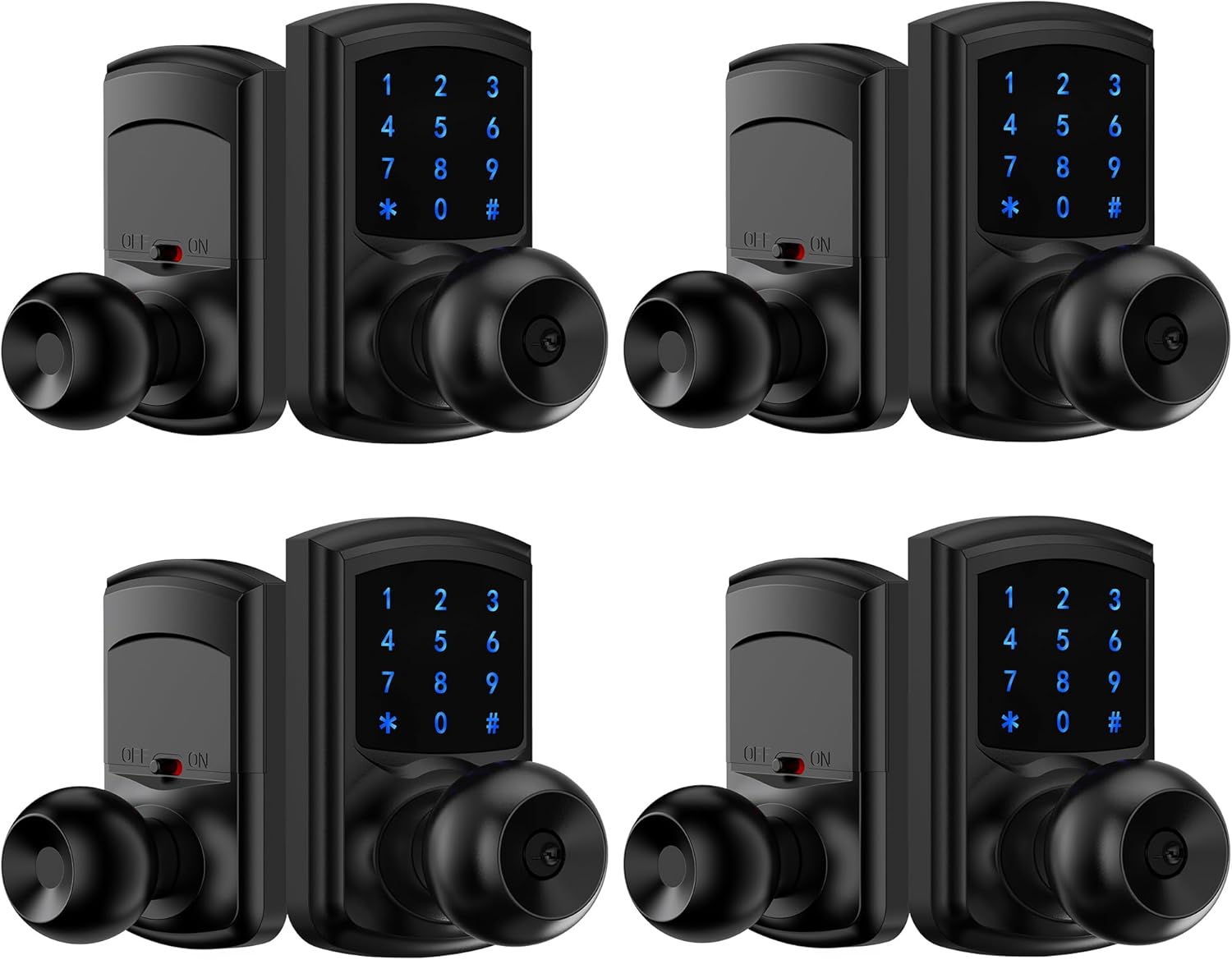 HIDALIFE Keyless Entry Door Lock, Keypad Door Lock with Handle, Smart Locks for Front Door,Touchscreen, One-Touch Toggle for Passage Mode, Matte Black 4 Pack