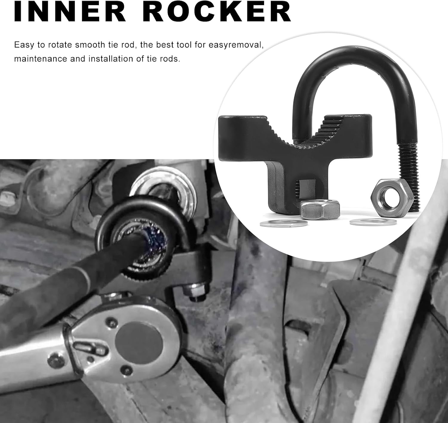 Inner Tie Rod Removal Tool, 3/8 Inch Alloy Steel Tie Rod End Wrench with Non-Slip Teeth, Inner Low Profile U-Wrench for Vehicle Chassis Rocker Removal or Installation