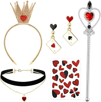 4 Pcs Halloween Queen Costume Accessories Include Crown Headband,Wand,Necklace and Earrings for Women Halloween Character Cosplay