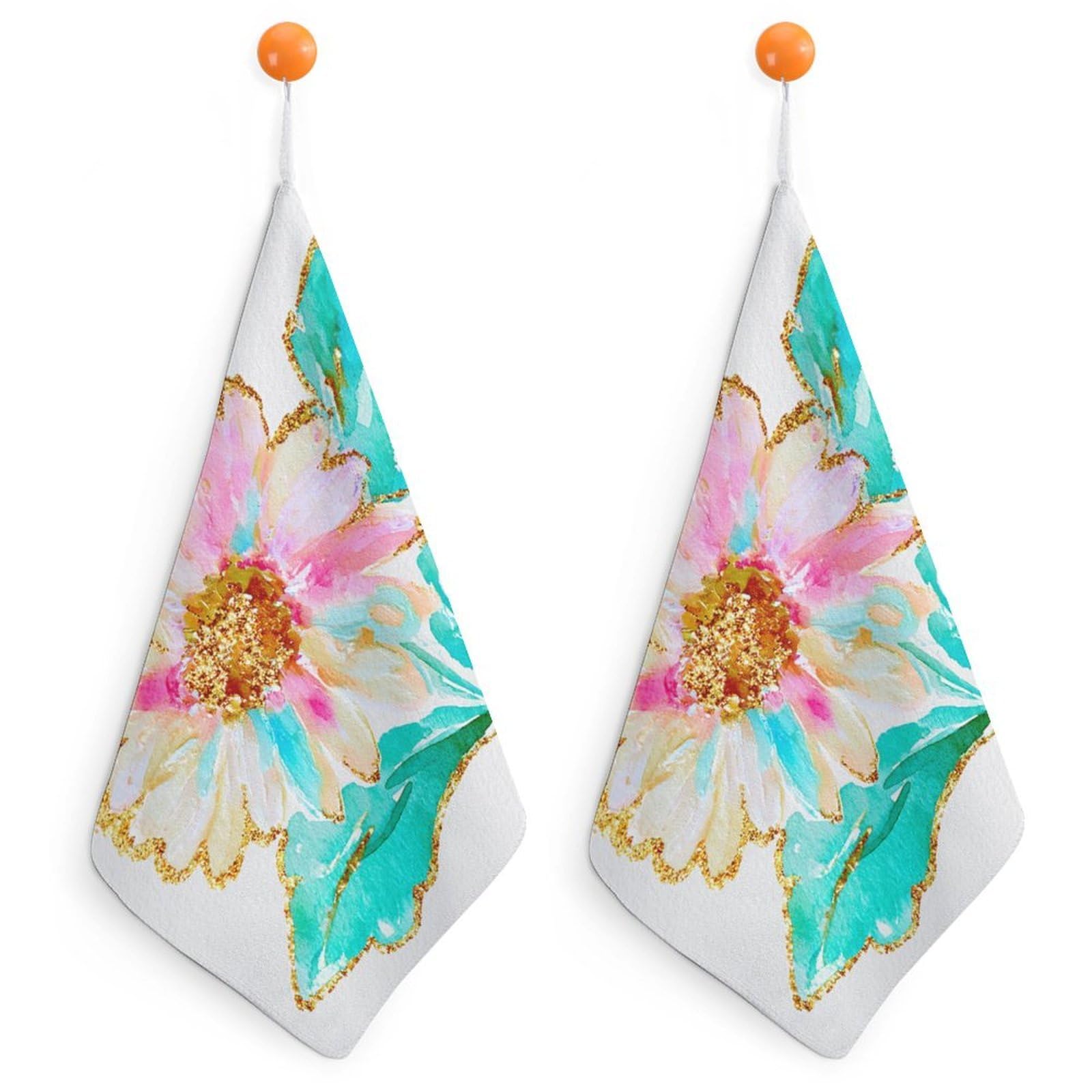 Jubonexis Daisy Sprig with Cream Petals Golden Centers Small Hand Towel with Hanging Loop 2 PCS Absorbent Soft Wash Cloth for Kitchen Bathroom
