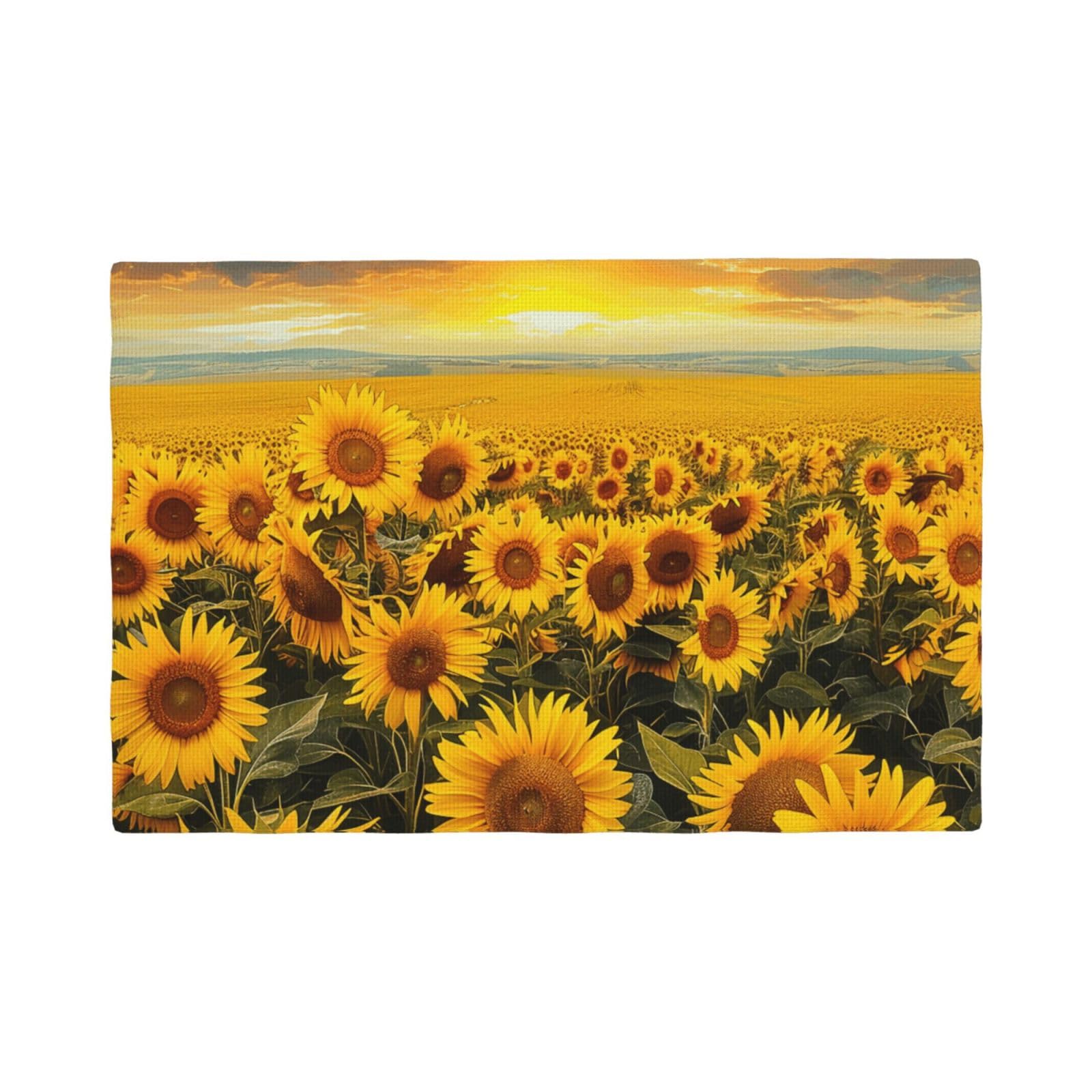 Sunflower Field Print Placemats Set, Heat Resistant Washable Placemat 12x18in Table Mats for Party Kitchen Dining Table Decoration Indoor Outdoor, Six Piece