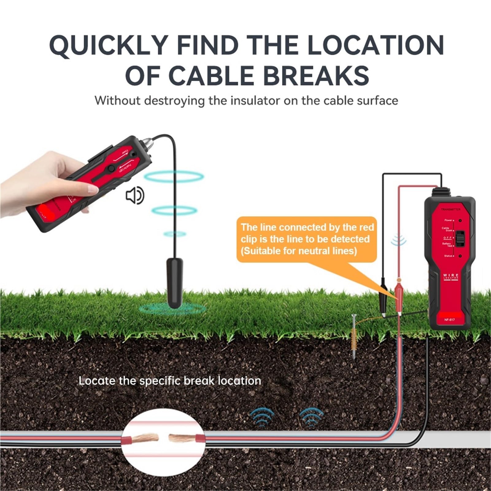 Localizador de cables subterráneos NF-817, rastreador visual fallas, comprobador antiinterferencias, localizador profesional,Preciso