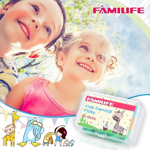 Miniatura 6 de FAMILIFE Púas de hilo dental, 120 púas de hilo dental para niños sin flúor, púas de dientes con 4 estuches prácticos de viaje, ayuda a combatir la