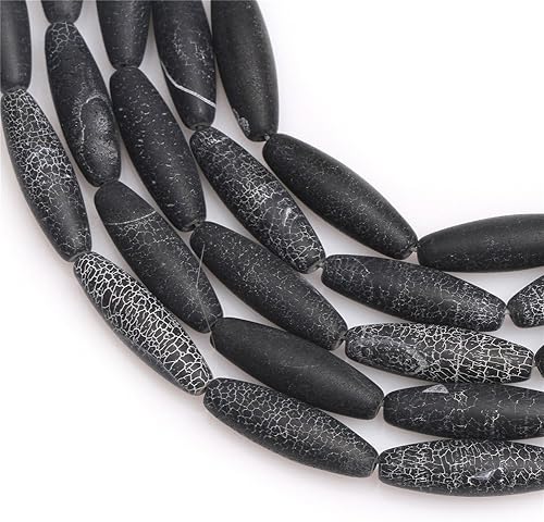 Miniatura 34 de Cuentas de ágata negra para hacer joyas piedras preciosas naturales semipreciosas 0.394x0.984 in mate esmerilado oval 15" JOE FOREMAN