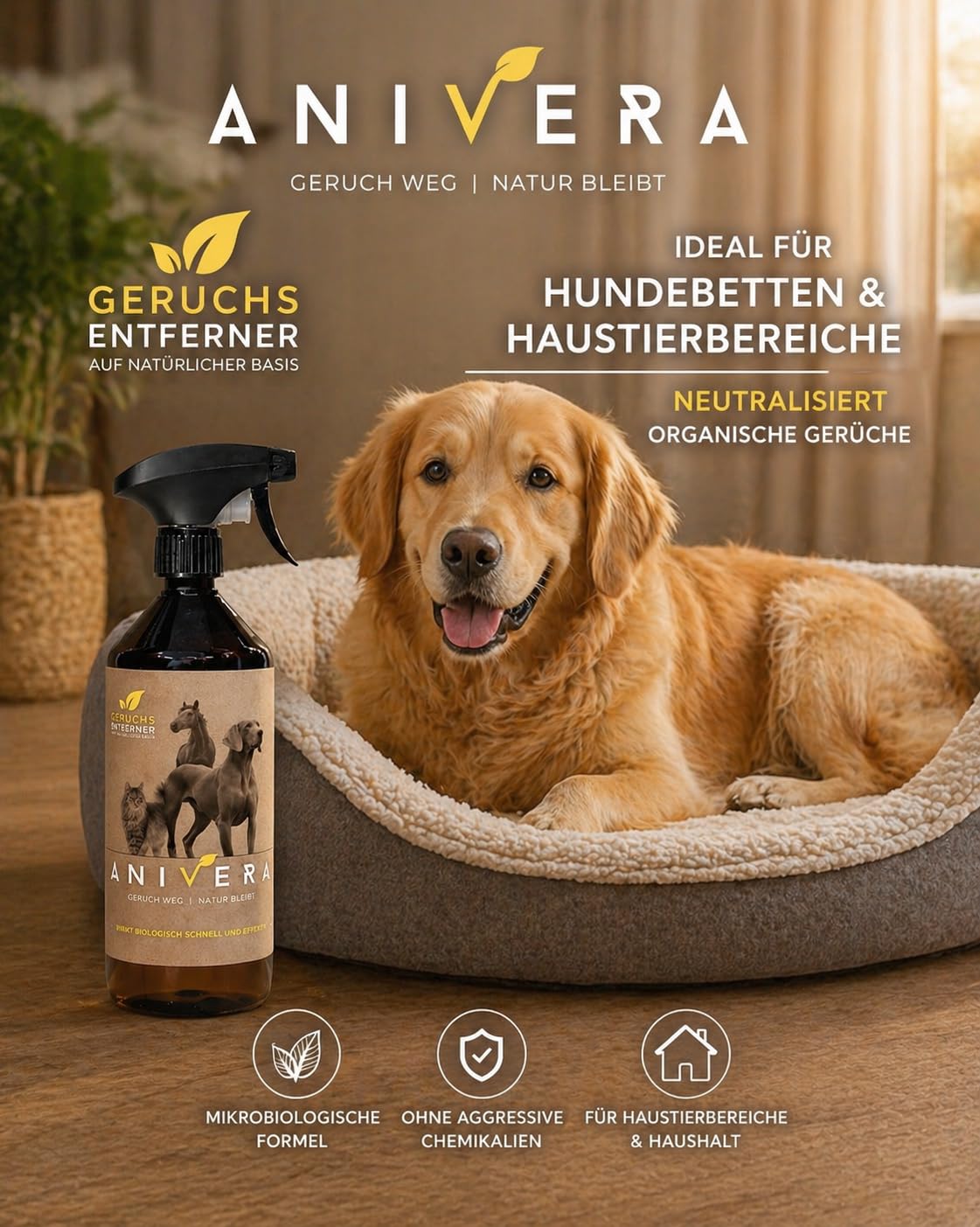 Geruchsentferner Spray 500 ml – Entfernt Tiergeruch, Schweißgeruch & organische Gerüche – Für Kleidung, Schuhe, Sofa, Auto, Haustier & Haushalt