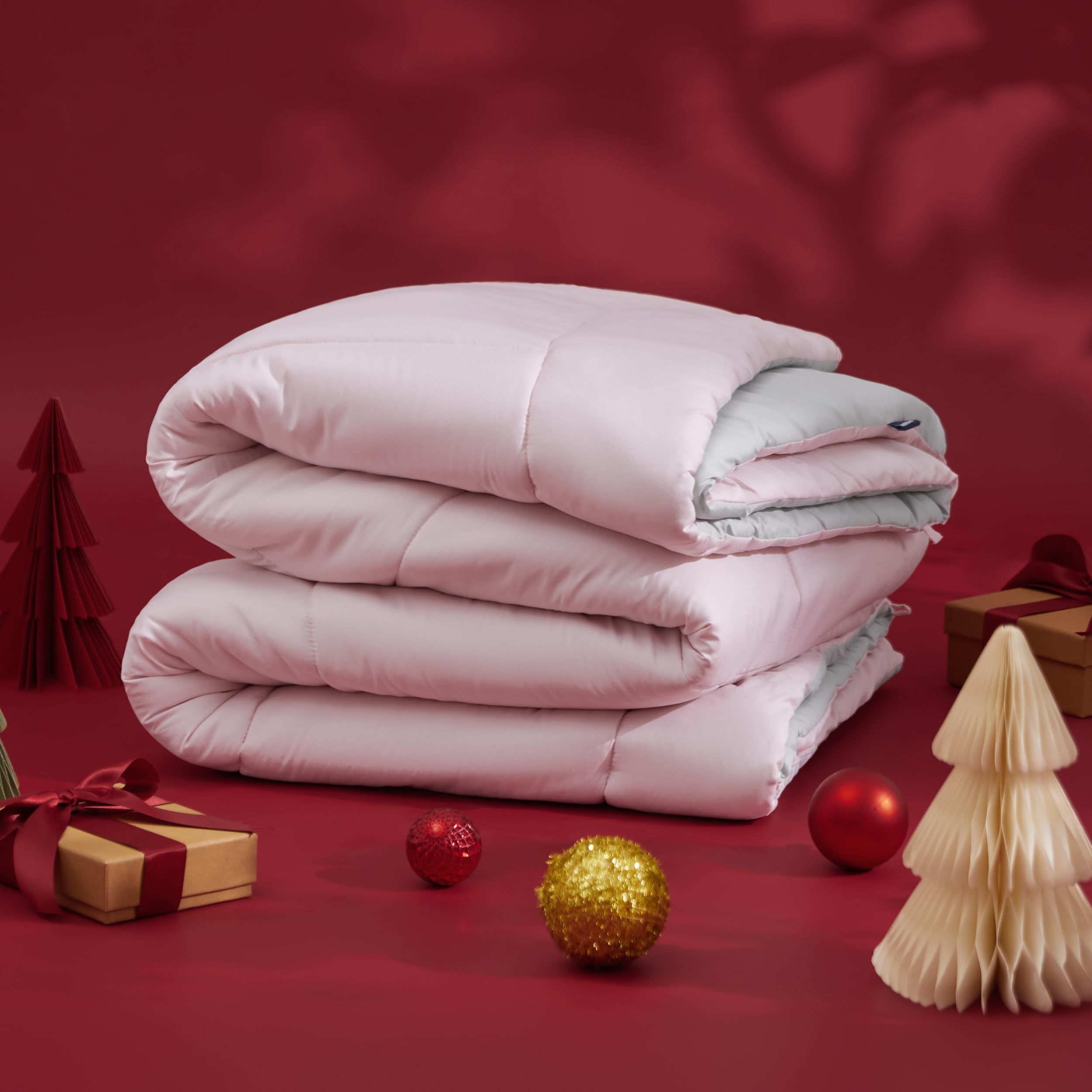 Bedsure Comforters Queen Size - Duvet Insert Contrast Down Alternative Comforter Quilted All Season Duvet with 8 Tabs, Machine Washable, Gifts for Women, Pink/Grey, Queen 88 x 88 Inches