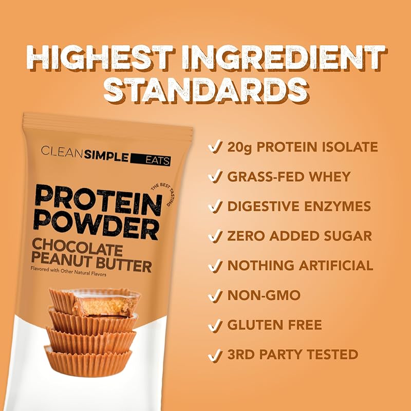 Clean Simple Eats Whey Isolate Protein, Choc Peanut Butter, 10 Stick Packs image 4