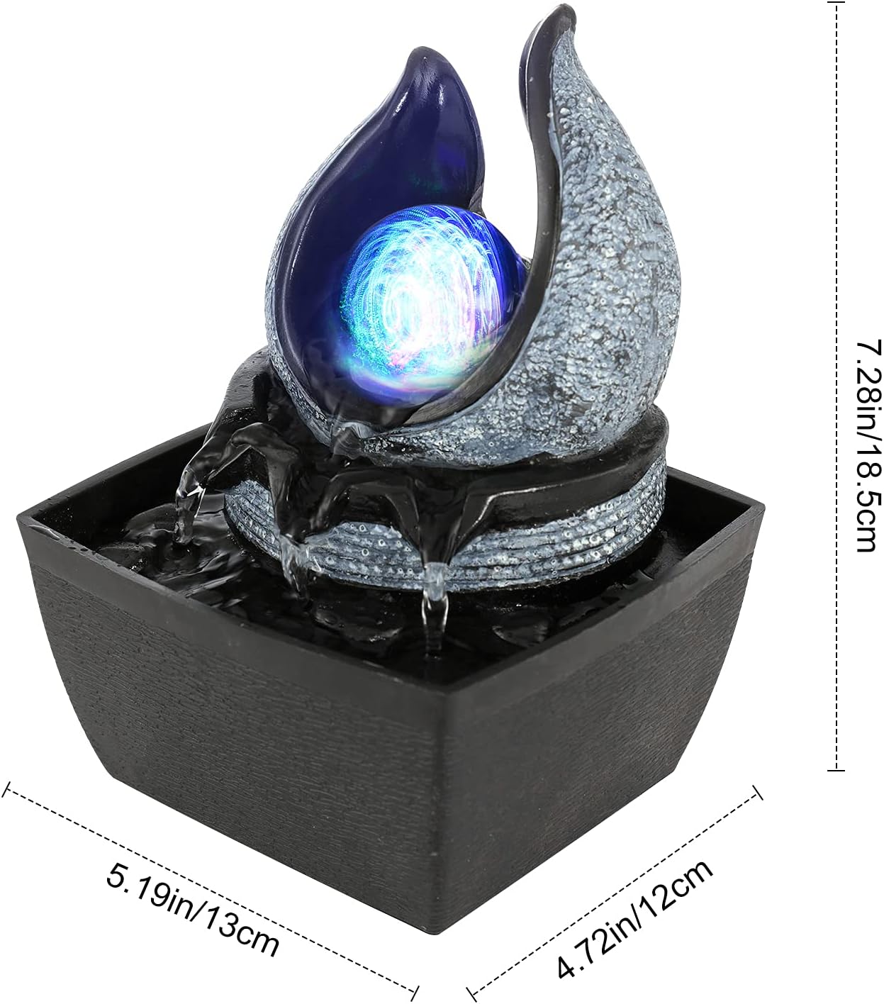 Dyna-Living Indoor Water Fountain with Rolling Ball LED Light Feng Shui Tabletop Fountain Sound Relaxation Fountain Home Office Decoration,3 Pin UK Plug Included Style 2 - Image 3
