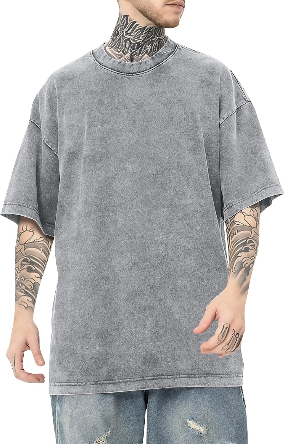 WENKOMG1 T Shirts for Man Short Sleeve Crew Neck Distressed T-Shirt Casual Summer Basic Tee Tops, S-2XL