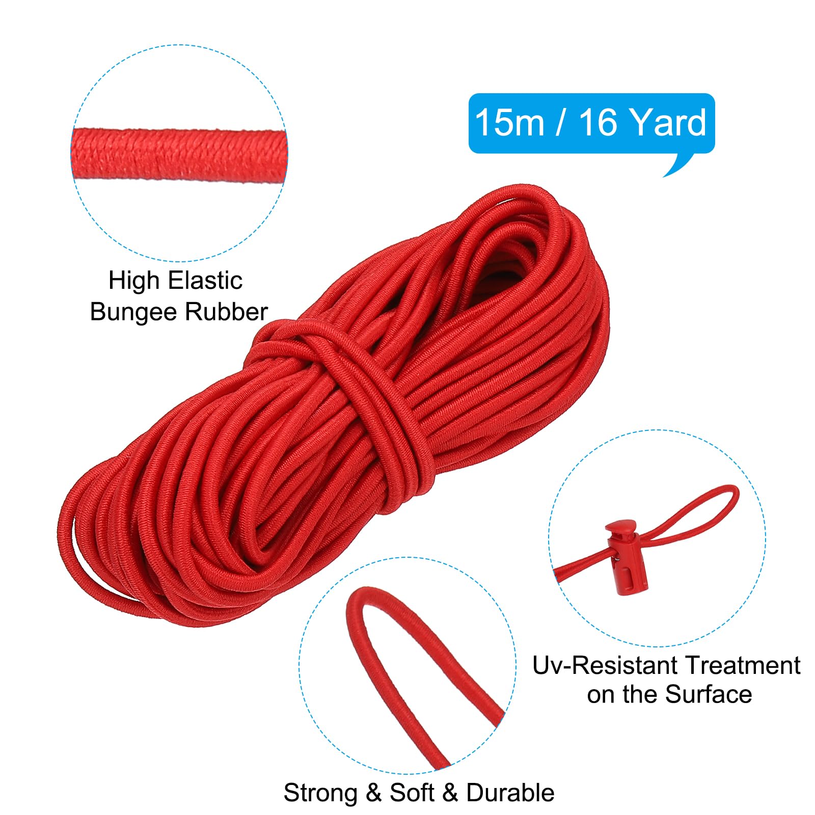 PATIKIL 16 Yard Elastic Bungee Cord & 10pcs Single Hole Cord Lock & 10pcs Double Hole Spring Toggle Stopper for Paracord Drawstring Shoelace Clothing Backpack Bags - Image 2