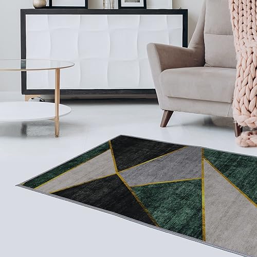 Alfombra casual de algodón geométrica, moderna, con formas geométricas abstractas, para exteriores, 4 x 5.3 pies, para patio, dormitorios,