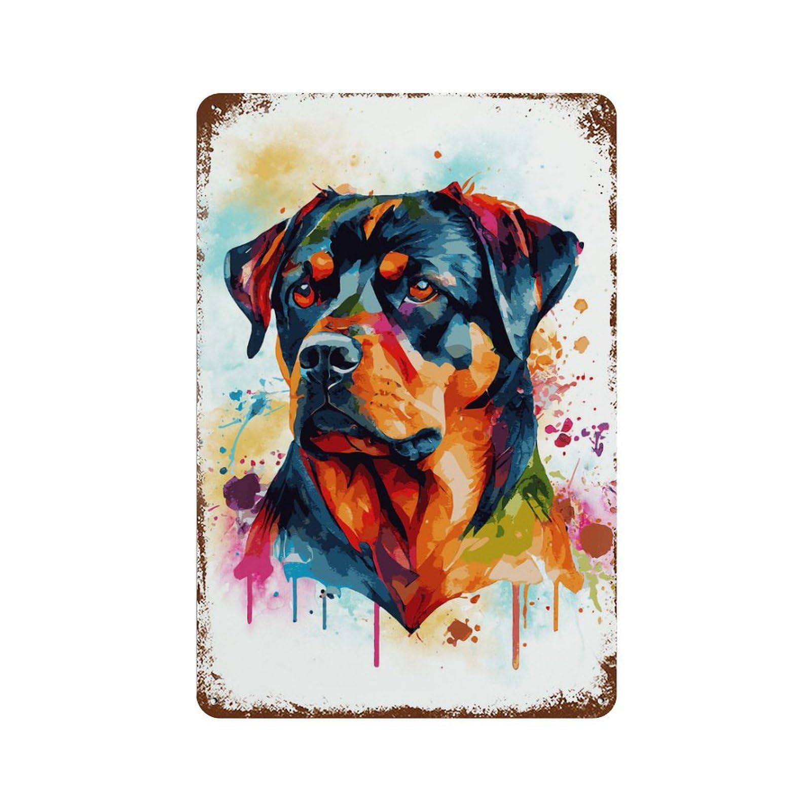 Colorful Rottweiler Art Aged Metal Wall Plaque 11.8"x7.9", Old School Wall Decor for Garage, Pub Or Kitchen