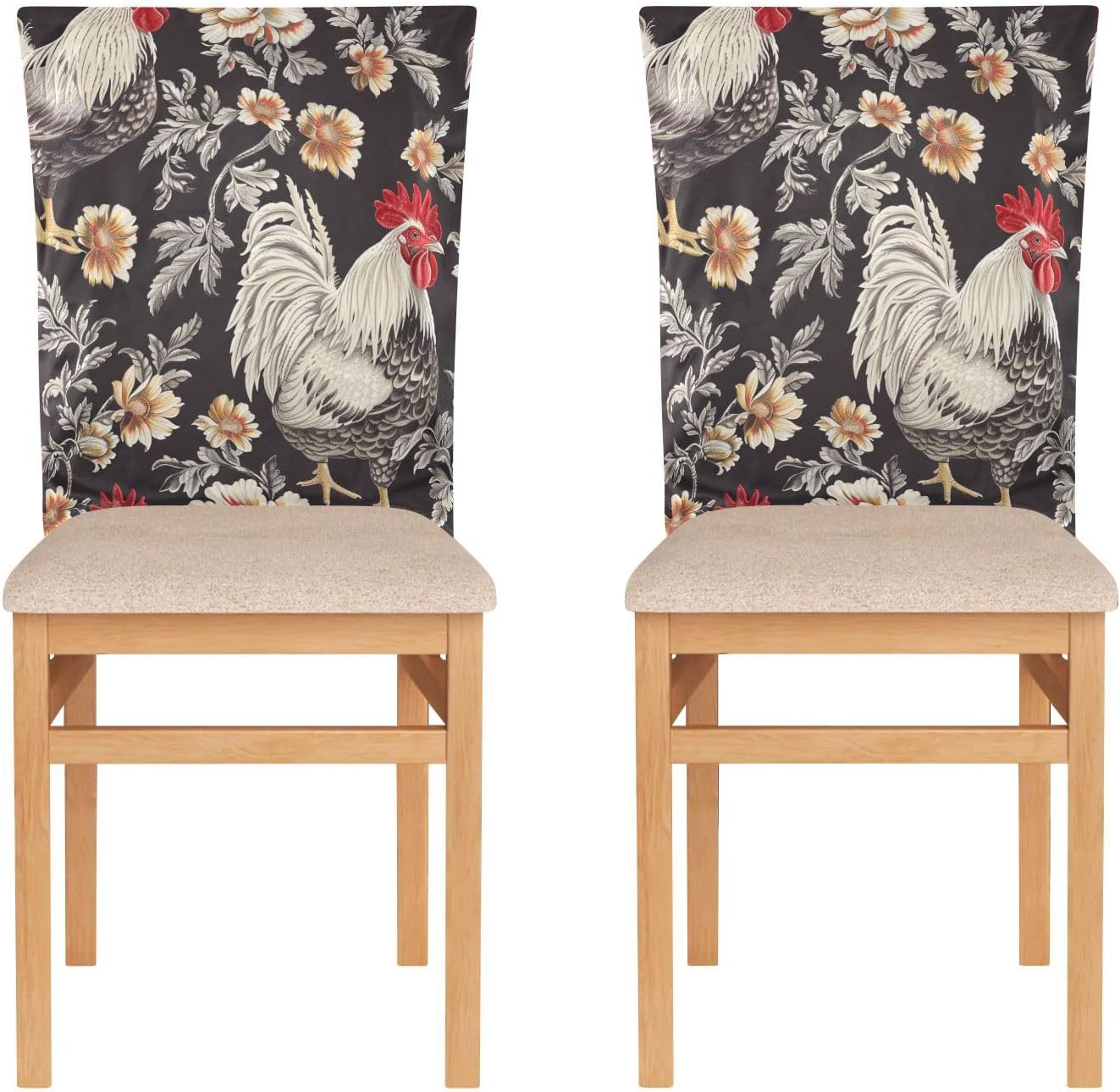 ALAZA Rooster Florals Chair Back Cover Set of 6, Washable Reusable Removable Chair Slipcovers Decorative Chair Cover for Home Kitchen Wedding Party