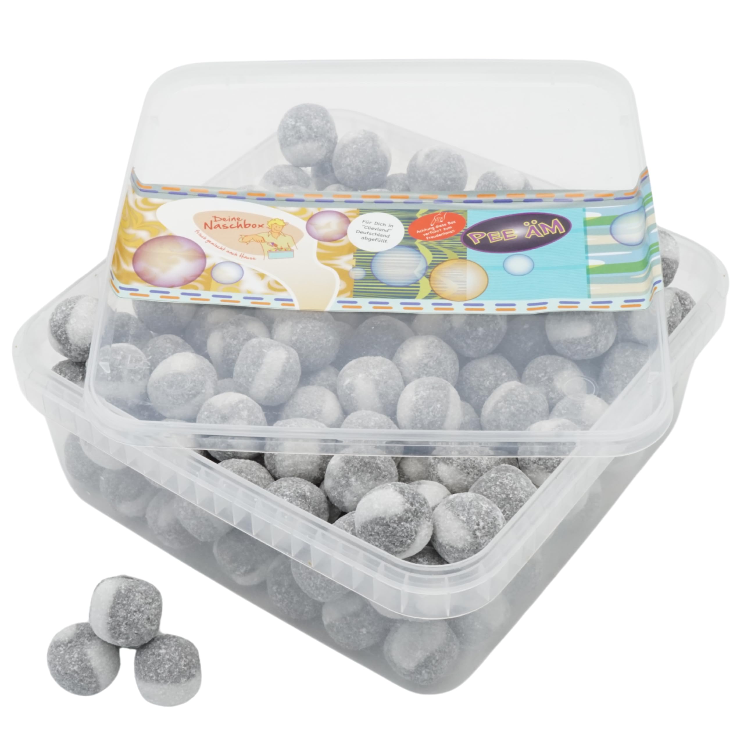 Deine Naschbox | Salmiak Bonbon Kugeln | 1kg Naschbox | XL Großpackung für Party, Candybar & als Geschenk - Gelatinefrei - Salmiakpulver Füllung
