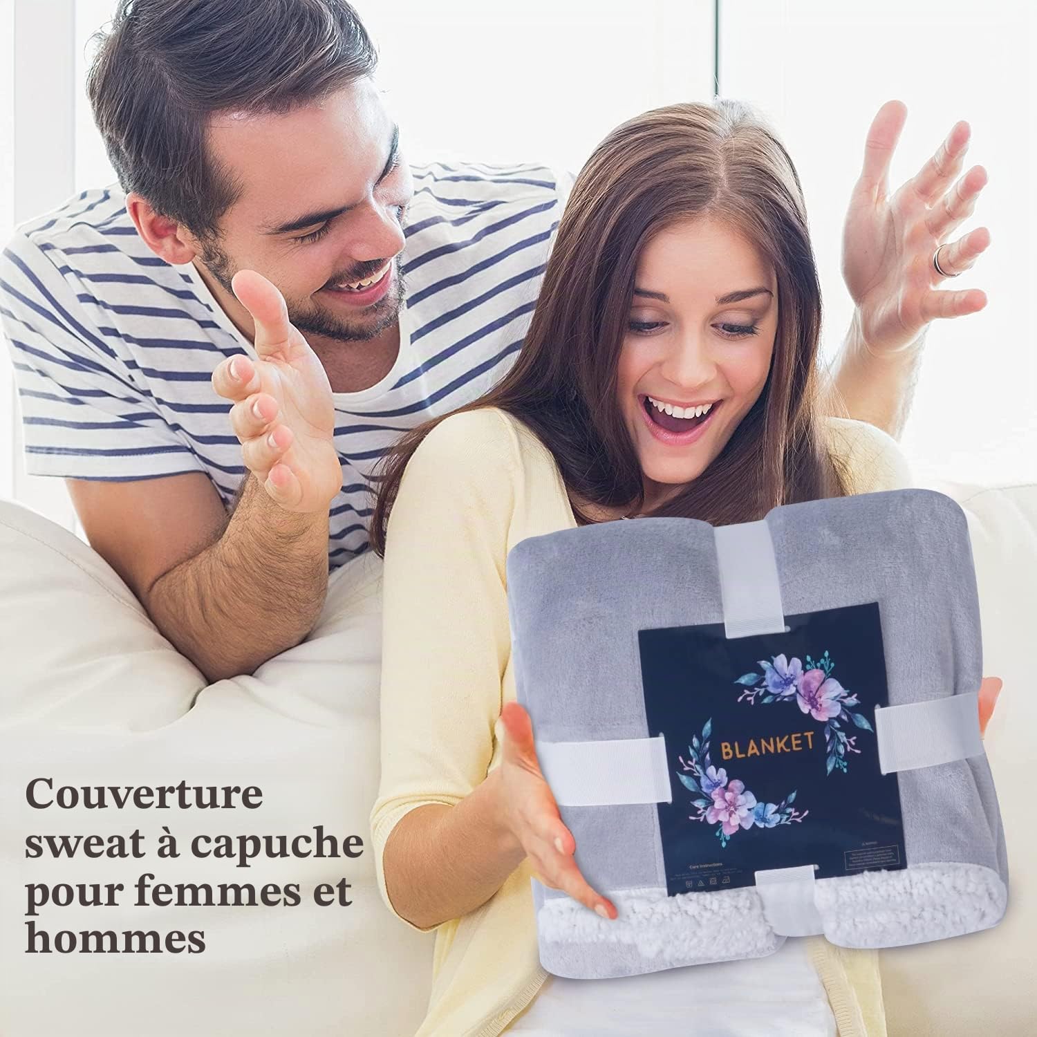 Viviland Sweat à capuche en sherpa doux et chaud avec grande poche frontale - pour adulte - parfait pour une soirée télé - gris - adulte