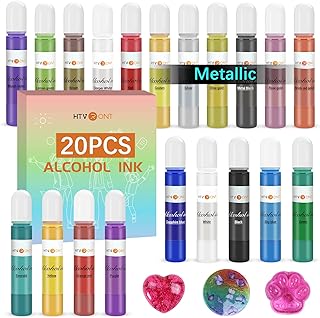 HTVRONT Alcohol Ink for Epoxy Resin - 20 Vivid Color Alcohol Inks Sets Including 6 Metallic Alcohol Ink, Concentrated Resin Ink 0.35oz/10ml, Transparent Alcohol Ink for Resin Art, Tumblers