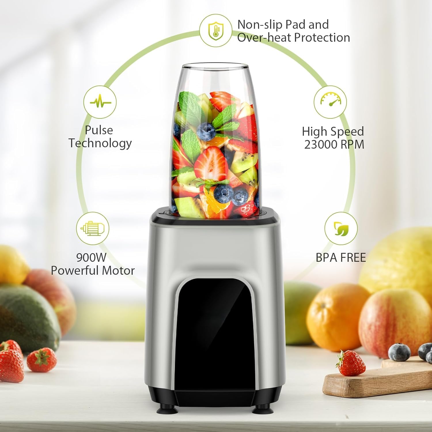 Batidora de batidos, licuadora personal de 900 W y molinillo combinado para batidos y batidos con 3 vasos portátiles sin BPA para frijoles, nueces 5