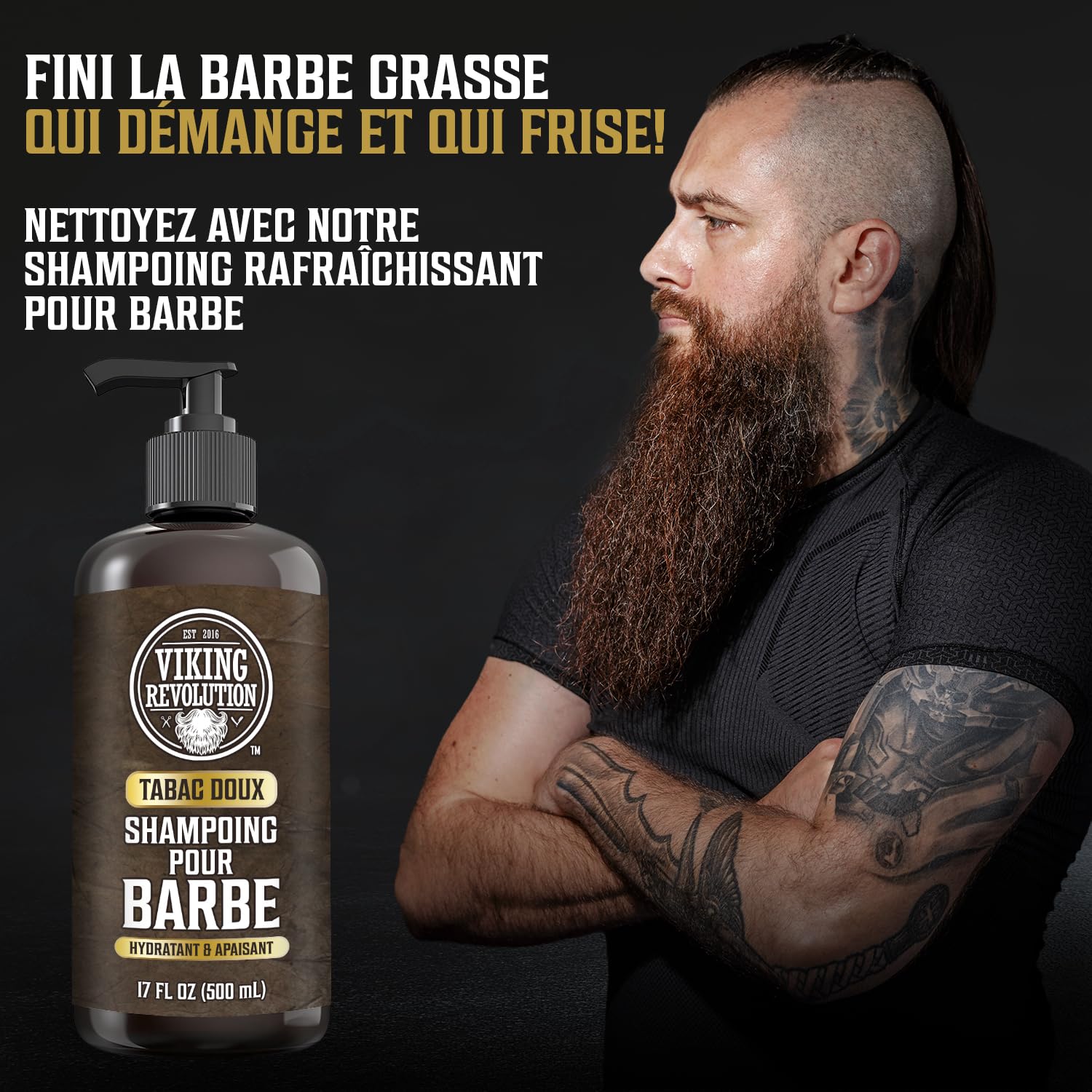 Viking Revolution - Shampoing Barbe Homme & Après Shampoing Barbe Homme - Huile d'Argan & de Jojoba - Adoucit & Renforce - Tabac Doux - 500 ml x 2