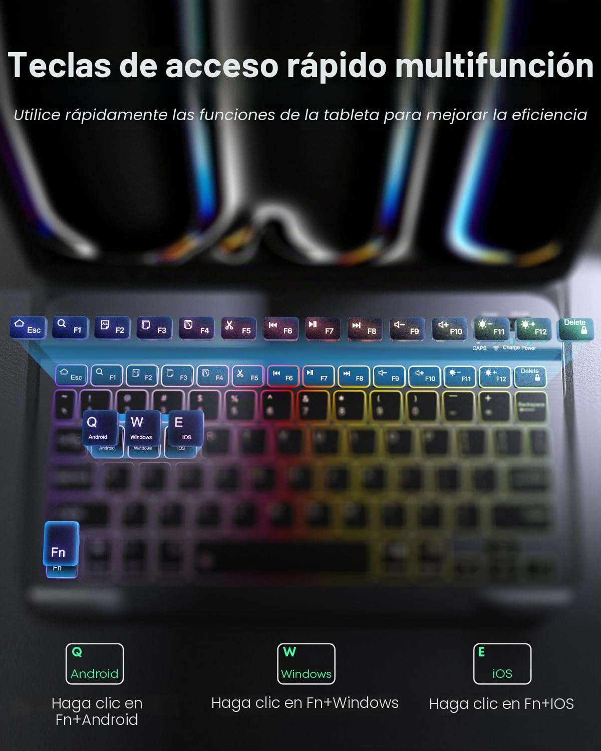 Funda con teclado para Samsung Galaxy Tab S11 Ultra / S10 Ultra / S9 Ultra / S8 Ultra de 14.6 pulgadas - Teclado magnético desmontable retroiluminado con 7 colores de arcoíris con soporte para