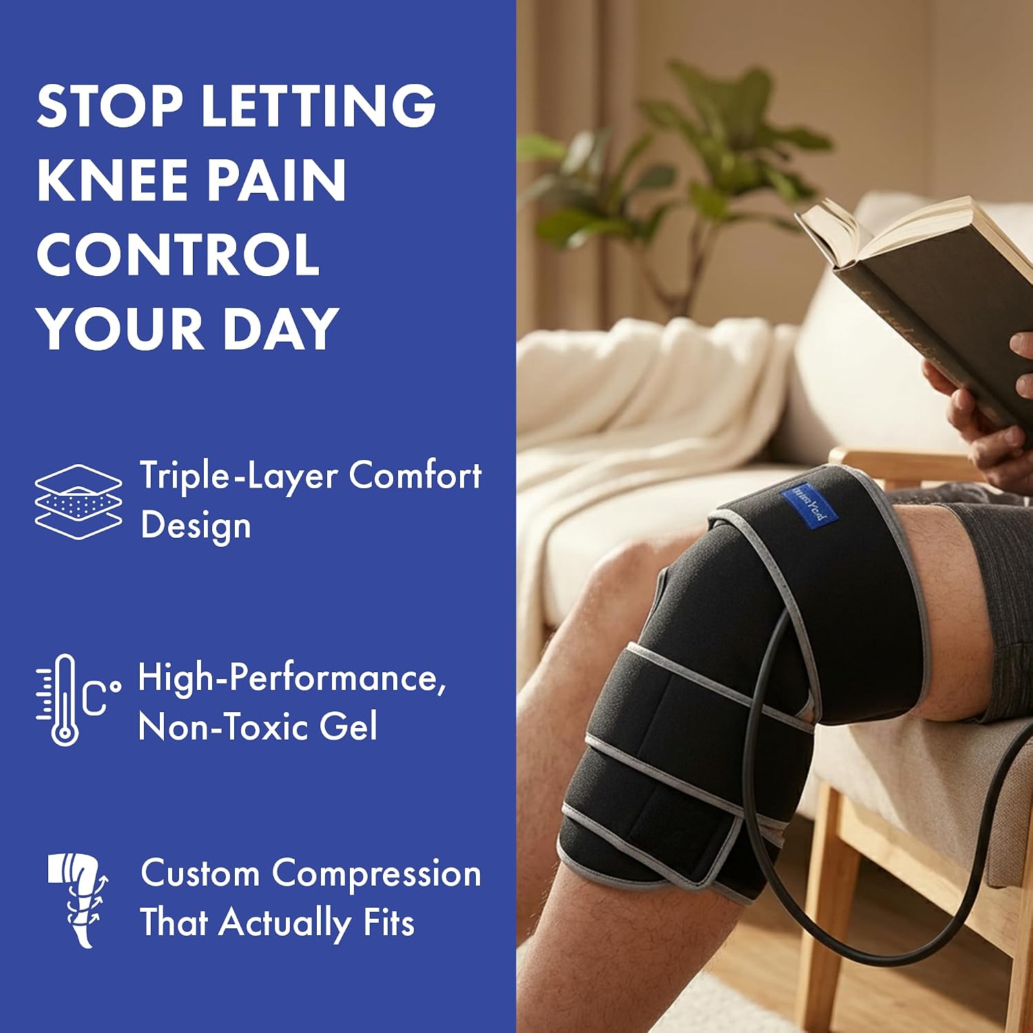 Nurse Yard Knee Ice Pack Wrap with Pump, Adjustable Compression Knee Brace for Men and Women, Reusable Hot and Cold Therapy Wrap, Cooling Compression Knee Support