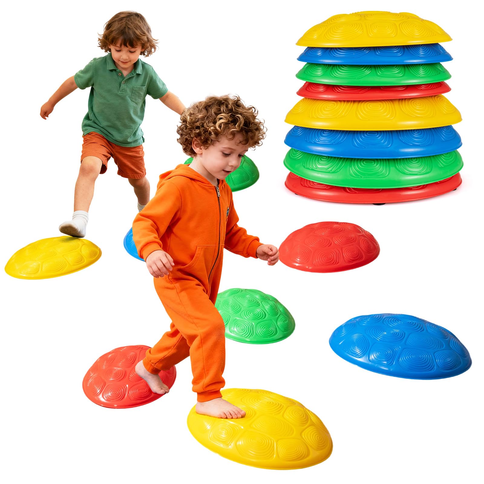 COSTWAY Kids Stepping Stones, Non-Slip Toddler Sensory Toys Promotes Balance & Coordination, Stackable Balance Stones Obstacle Course for Indoor Outdoor (8 Pcs)