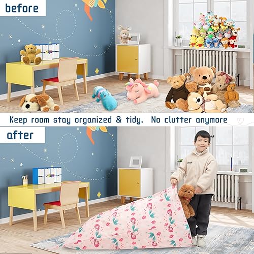 Miniatura 13 de LOLOMLO Funda para puf de almacenamiento de animales de peluche, 52 x 31 pulgadas, puf extra grande con cremallera YKK, sofá para asiento sentado