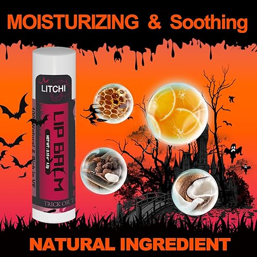 Miniatura 4 de Paquete de 19 bálsamo labial natural de Halloween a granel con vitamina E y aceite de coco, hidratante, calmante y reparador de labios secos y