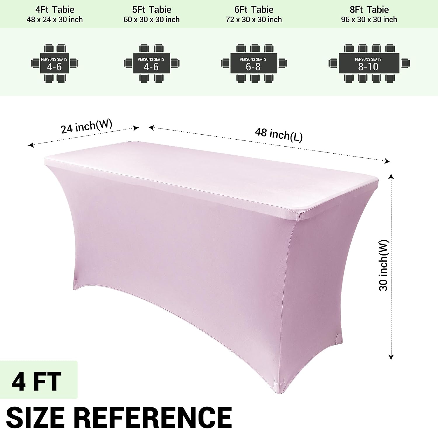 Obstal 4ft Stretch Spandex Table Cover, 2 Pack, Light Pink image 4