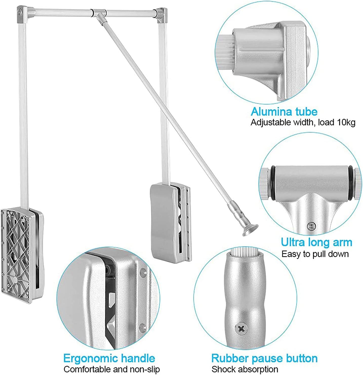 Adjustable Closet Rod Organizer - Aluminum Pull Down Wardrobe Lift Storage System for Bedroom and Cloakroom