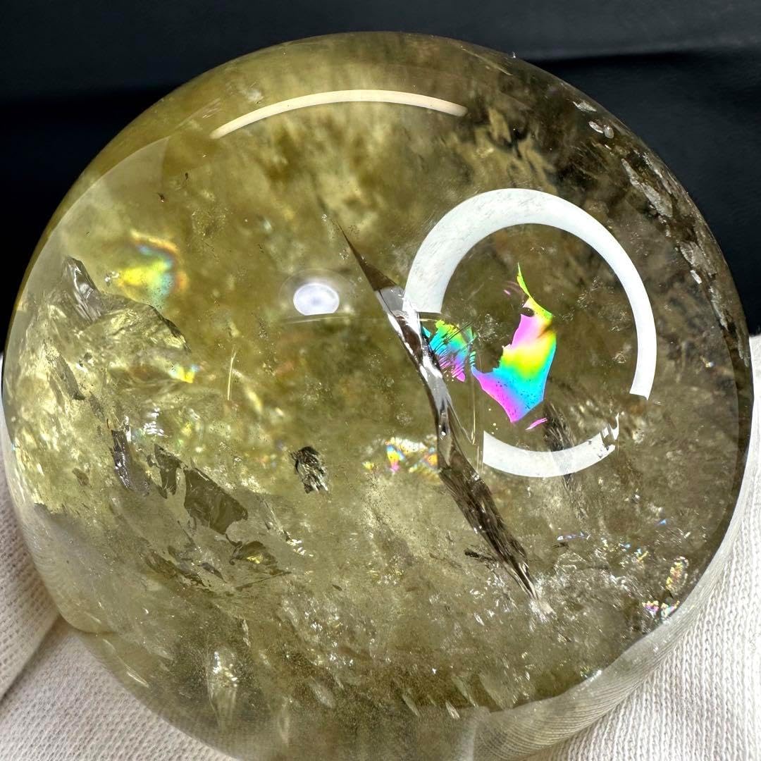 絶品レインボー魔除スモーキーシトリン 水晶丸玉パワーストーン天然石