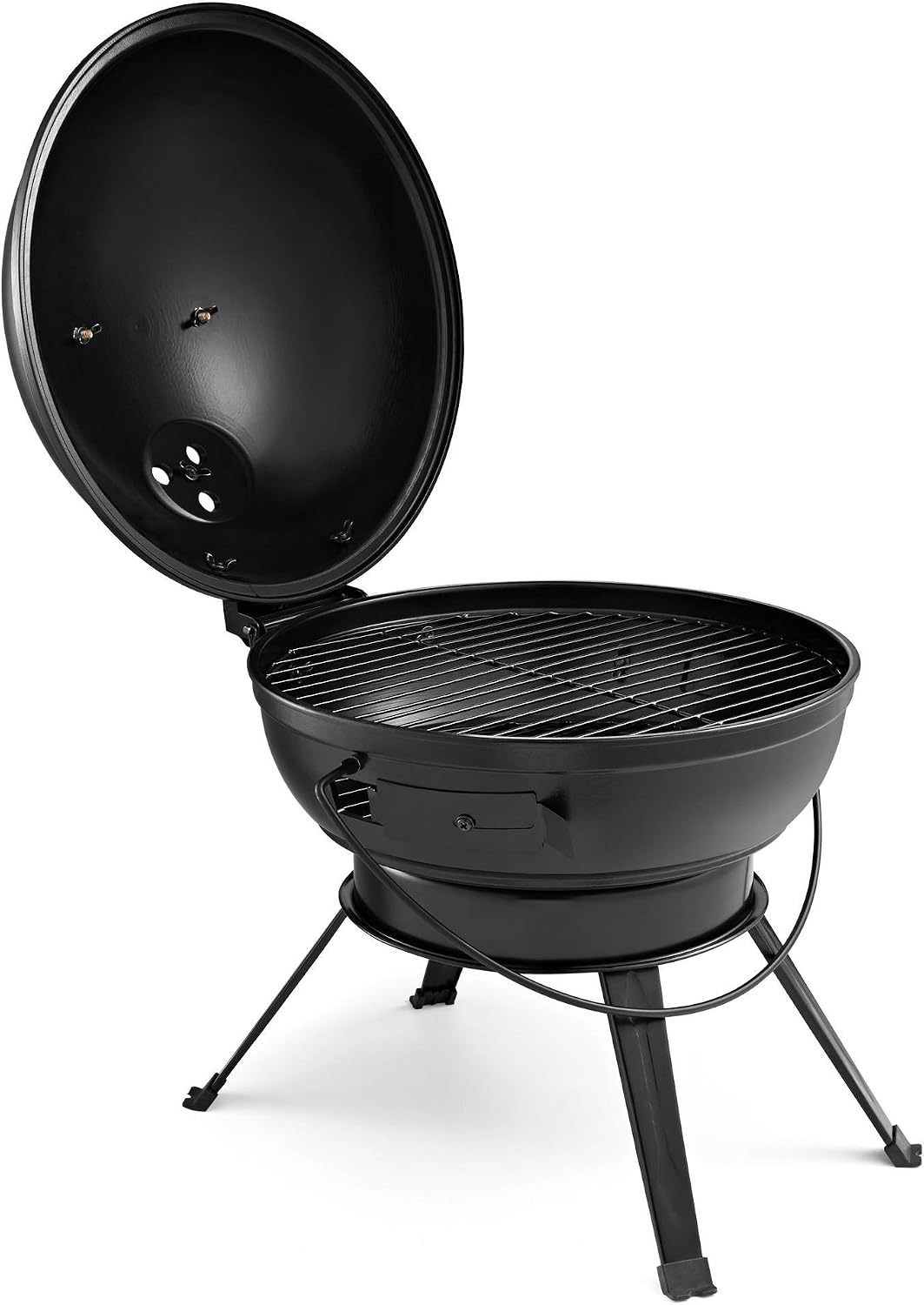 Expert Grill 14.5-inch Dome Charcoal Grill with lid open, showing the cooking grate and charcoal grate inside.