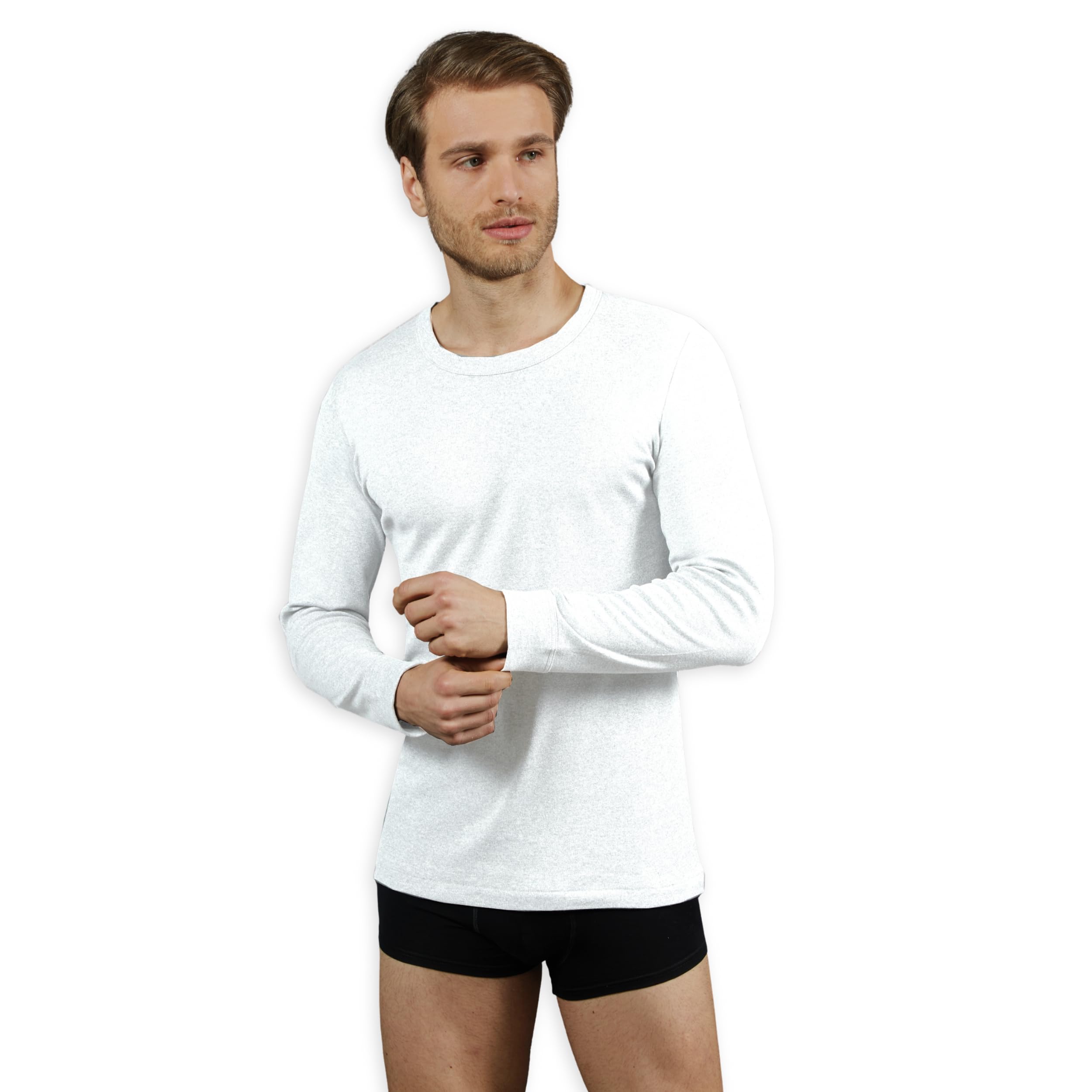 VP PINUCCIO VENEGONI Camiseta de manga larga para hombre (paquete de 2) 100% algodón afelpado | Camiseta térmica para hombre de invierno, cuello redondo, camiseta interior, fabricada en Italia