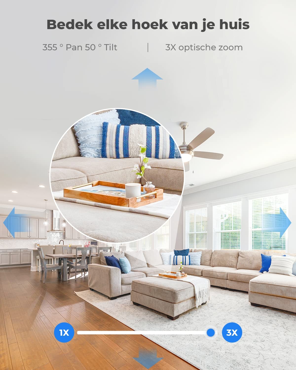 Reolink Cámara PTZ Interior 5MP, E1 Zoom, Visión 360° (Reacondicionado) | Cámara IP WiFi Interior con Zoom Óptico 3X, Giro 355°/50°, Audio 2 Vías, WiFi 2,4/5GHz, Seguimiento Inteligente