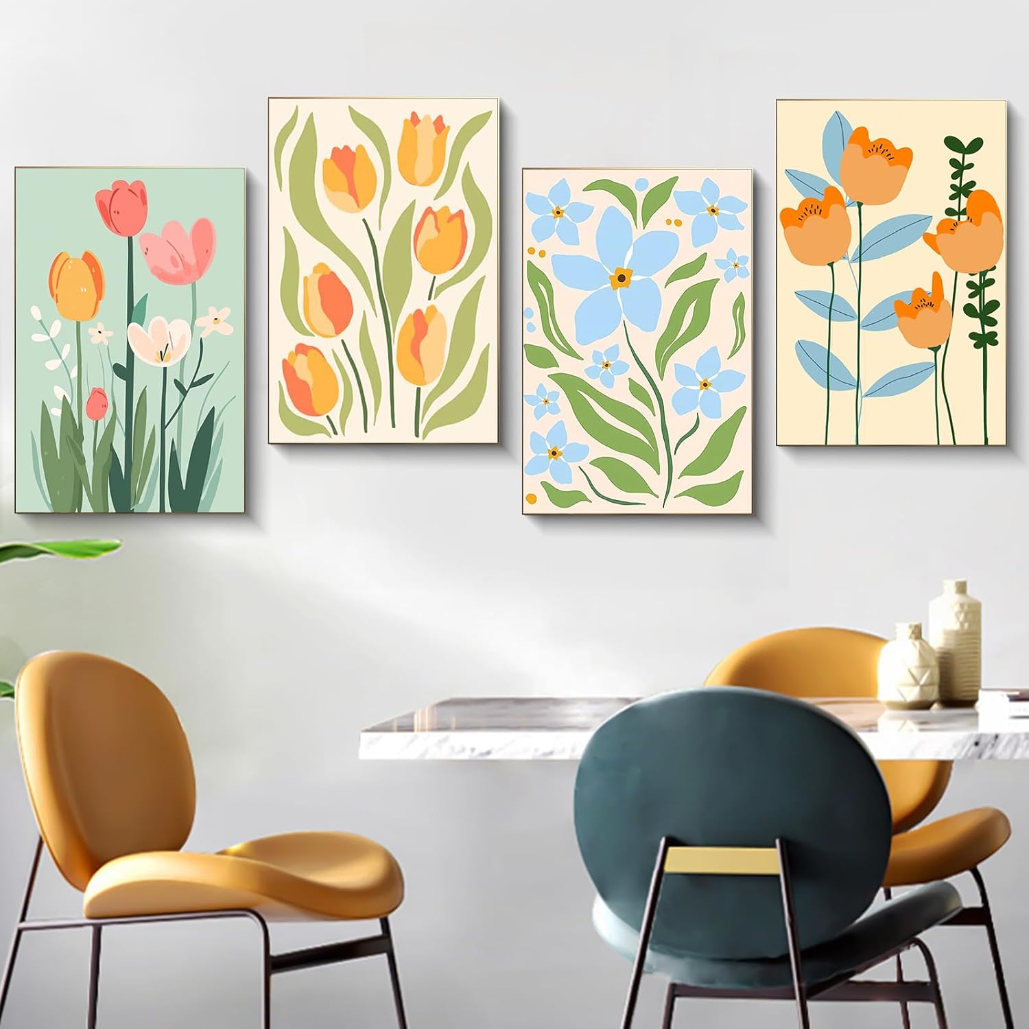 Fountor 4 Pack Framed Paint by Numbers Kit for Adults Beginners with Wooden Easel, DIY Flowers Paint by Number Kit with Frame, Simple Flower Painting by Numbers for Home Wall Decor, 8x12 inch