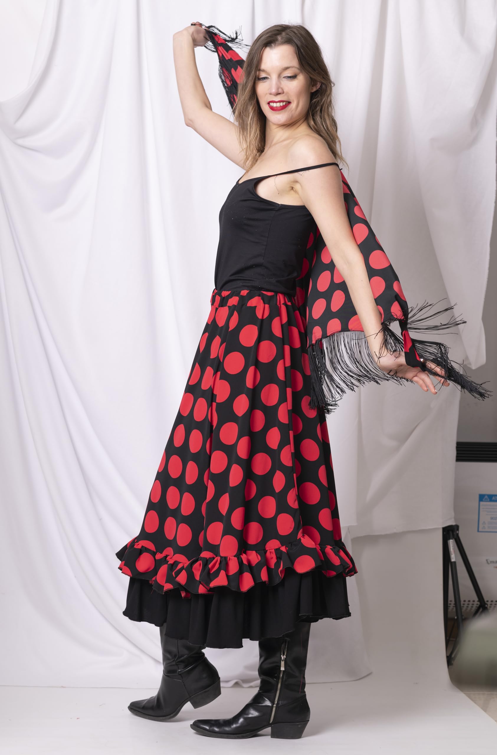 Gonna da flamenco da donna a pois o a fiori – Ideale per balli, fiere, pellegrinaggi e spettacoli. Abito tradizionale andaluso, di alta qualità e lungo.