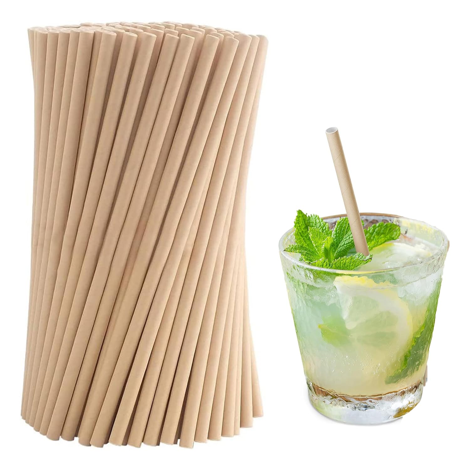 Kraftpapieren rietjes, 100 stuks, recht, wegwerpbaar en biologisch afbreekbaar, voor Mason Jar, glas, verjaardag, bruiloft, Kerstmis, babyshower, feest