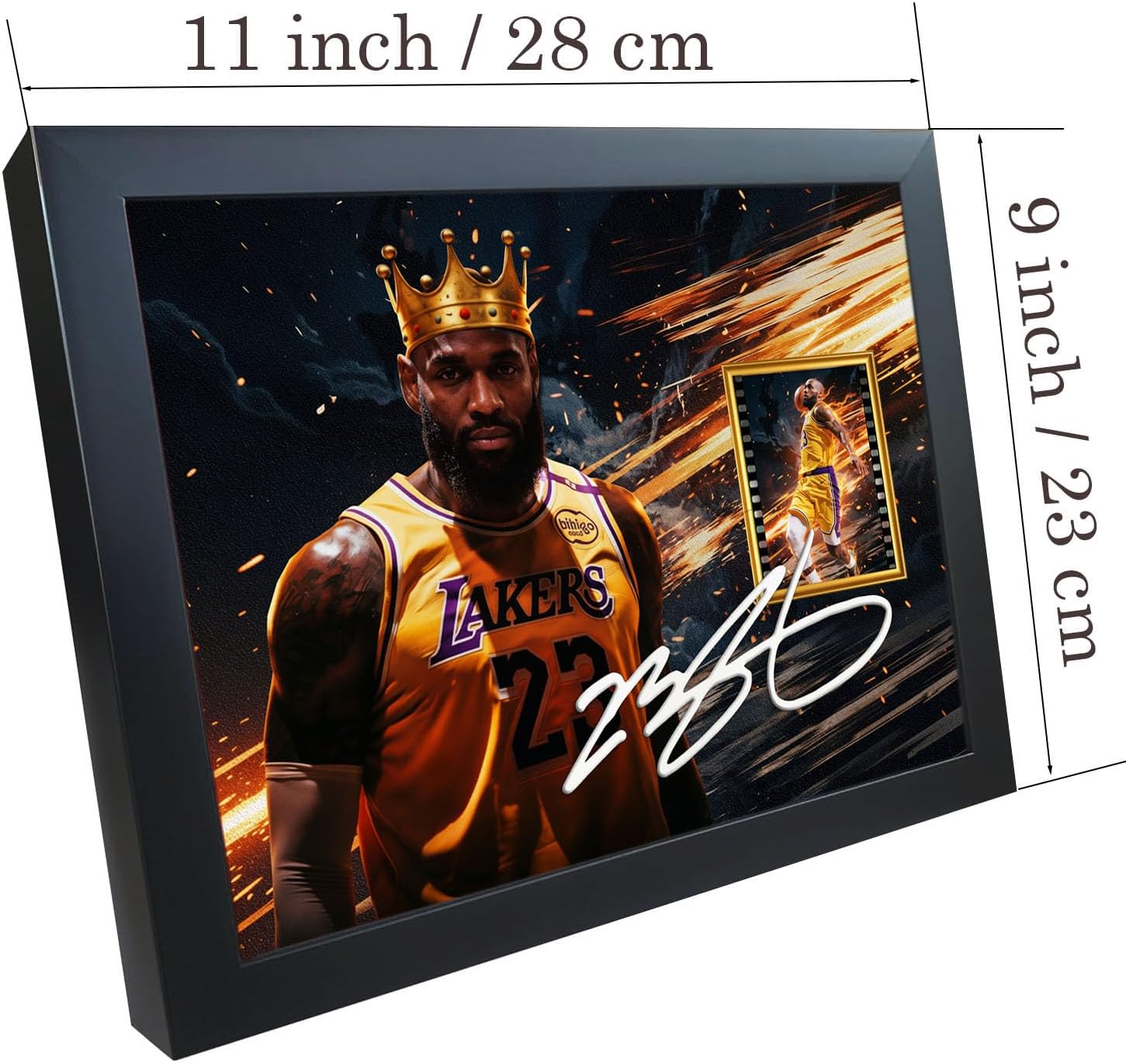 MaIelasd Basketball Star Signed Frame Crowned #23 Jersey Sports Poster Classic Athlete Wall Decor 10x8 Inches Unique Wall Frame for Desk & Bedside Display Black