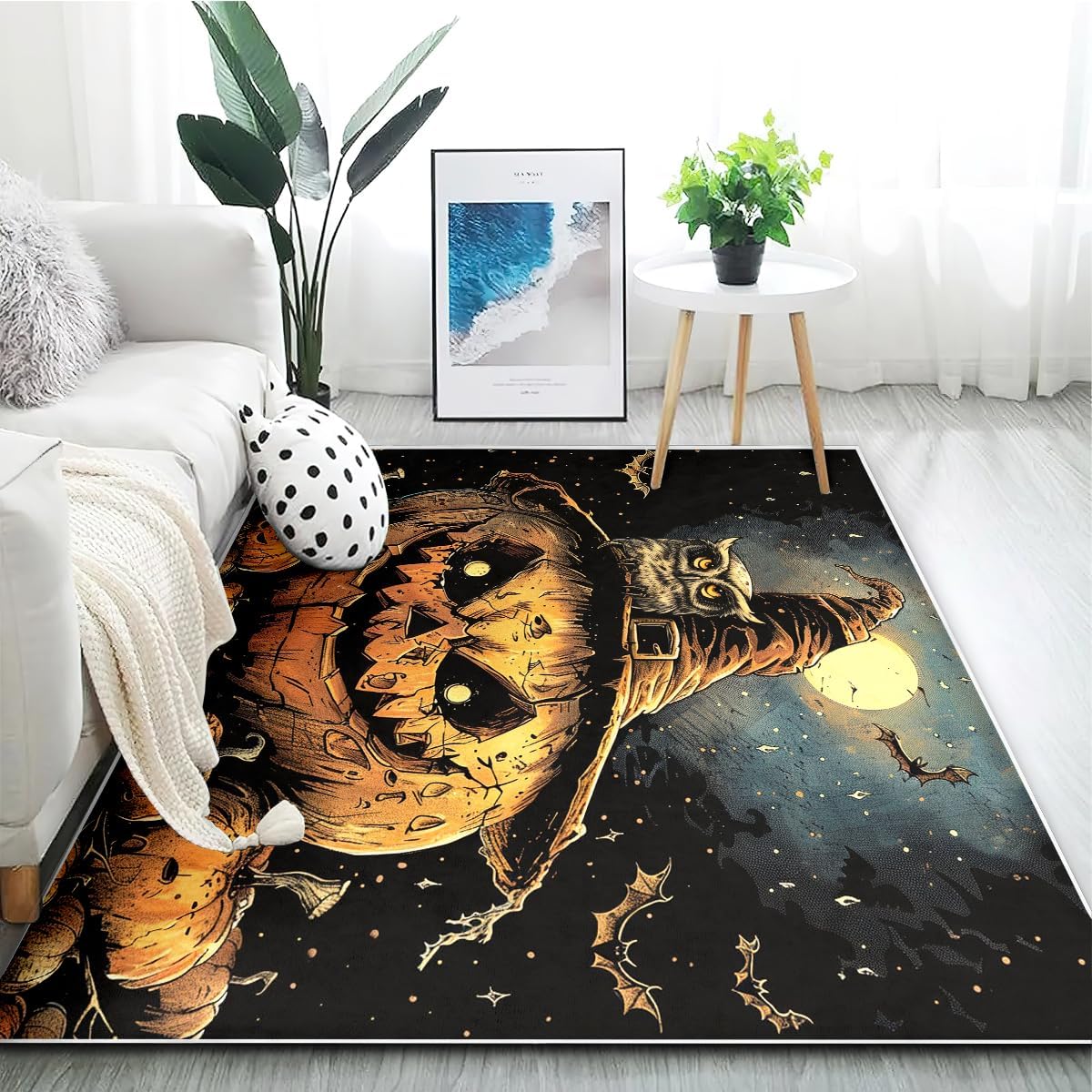 Halloween Pumpkin Rugs,Owl 5×8 Rugs for Bedroom,Spooky