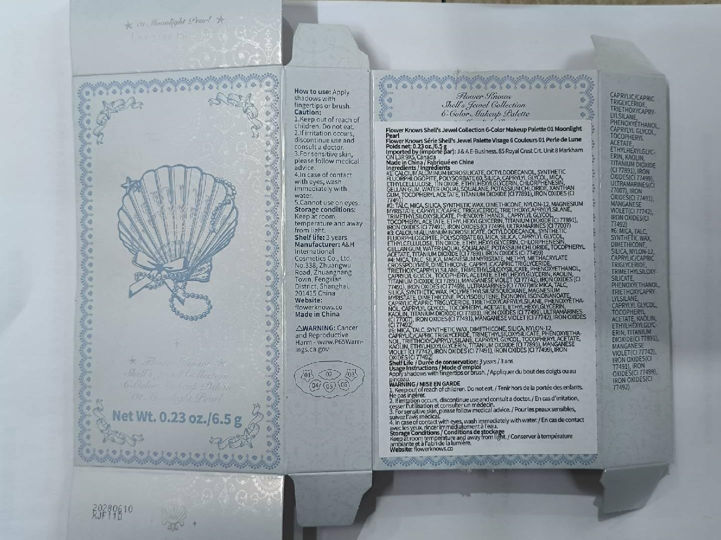 Flower Knows Shell's Jewel 6-Color Makeup Palette,Nude Pink Eyeshadow with 4 Matte + 2 Shimmer Shades,Blendable Smooth Cute Make Up,0.23 Oz(01 Moonlight Pearl) - Image 9