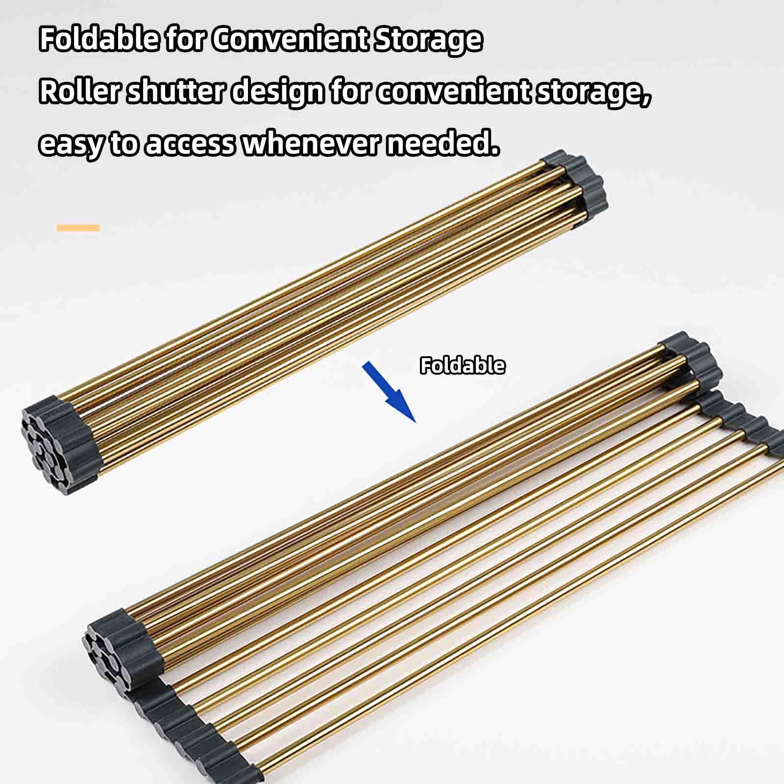 JUSHZ Abtropfgestell Geschirr Geschirrabtropfgestell Abtropfständer Abtropfgitter Spüle Geschirrständer Dish Drying Rack Geschirrkorb Besteckkorb Faltbar Klappbar Gold Edelstahl (Gold,480x340mm)
