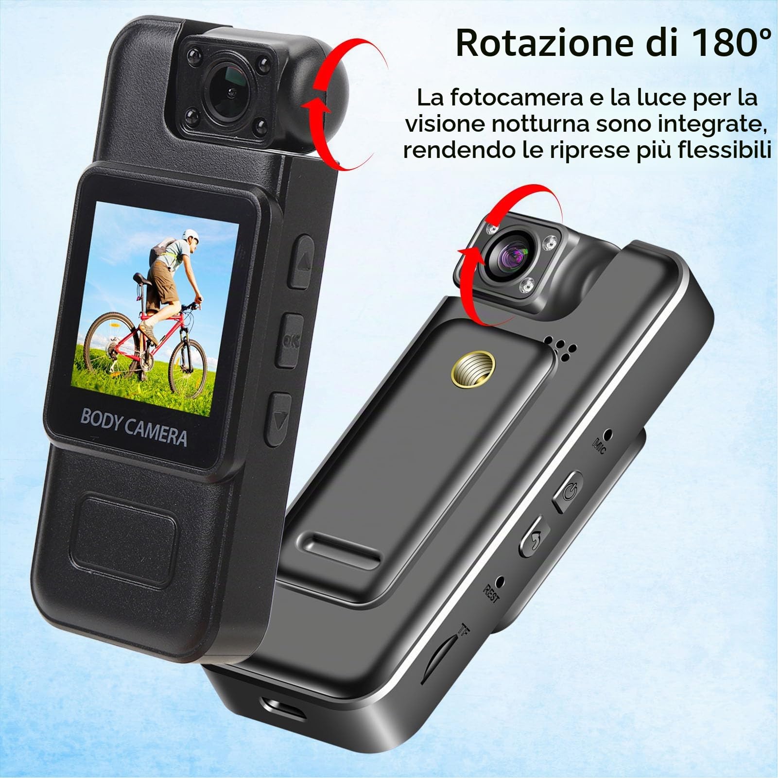 Camera del Corpo con Registrazione Audio e Video, Camma Body HD 4K con Obiettivo Rotante a 180 °, Videoregistratore Tascabile con Clip Posteriore