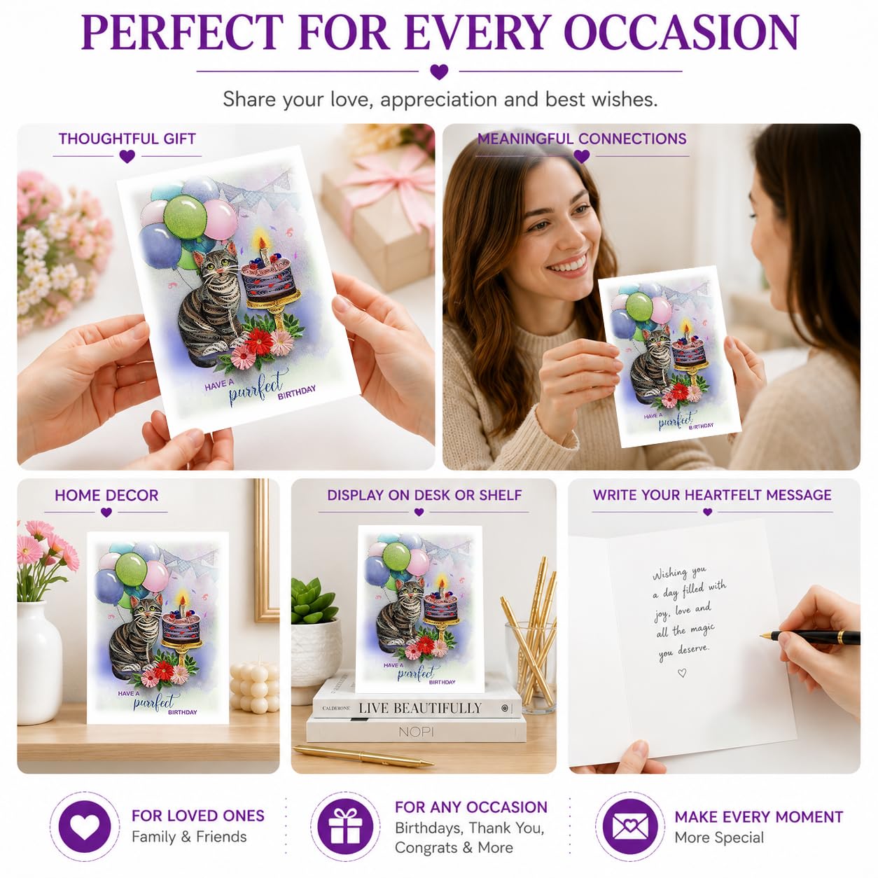 Tarjeta de felicitación de animales lindos | Tarjeta de filigrana 3D hecha a mano para amar, amiga, mamá, cumpleaños, aniversario, tarjeta postal de papel de lujo con sobre (tener un