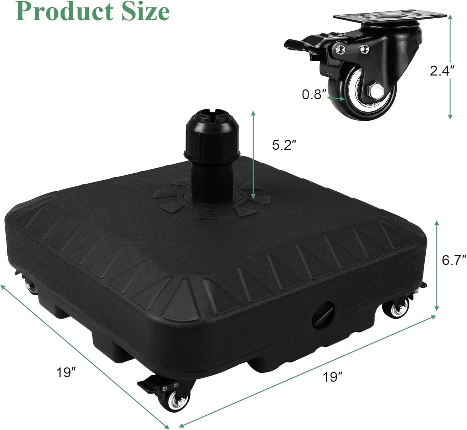 Patio Umbrella Base with 4 Rolling Wheels，Fillable & Movable Market Stand for Patio,Poolside, Deck,Garden (Black)