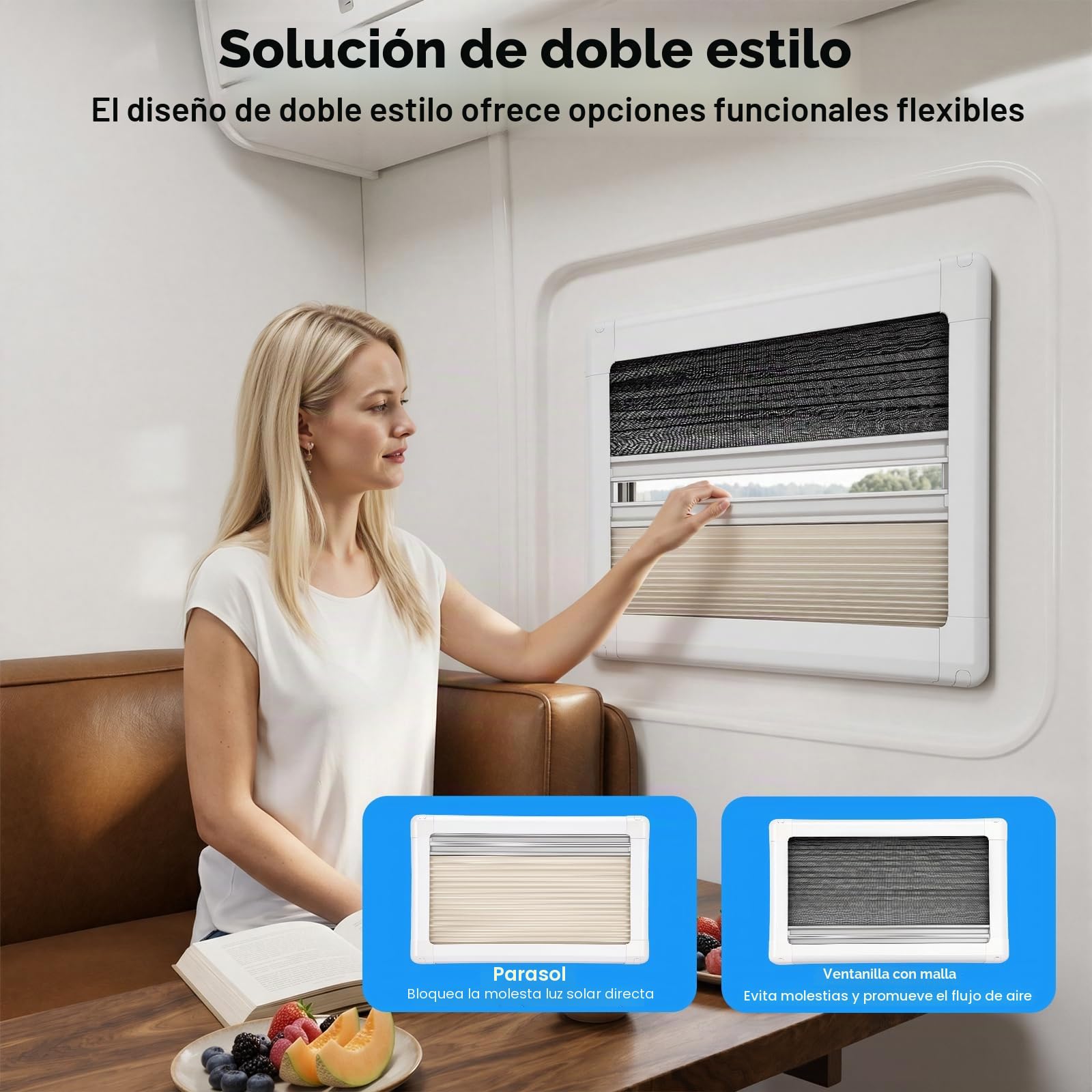 Ventana de exhibición para autocaravana, 500 x 300 mm, con cremallera, con protección solar, ventana lateral de aluminio, para RV, caravana, caravana, camper (redondeos)
