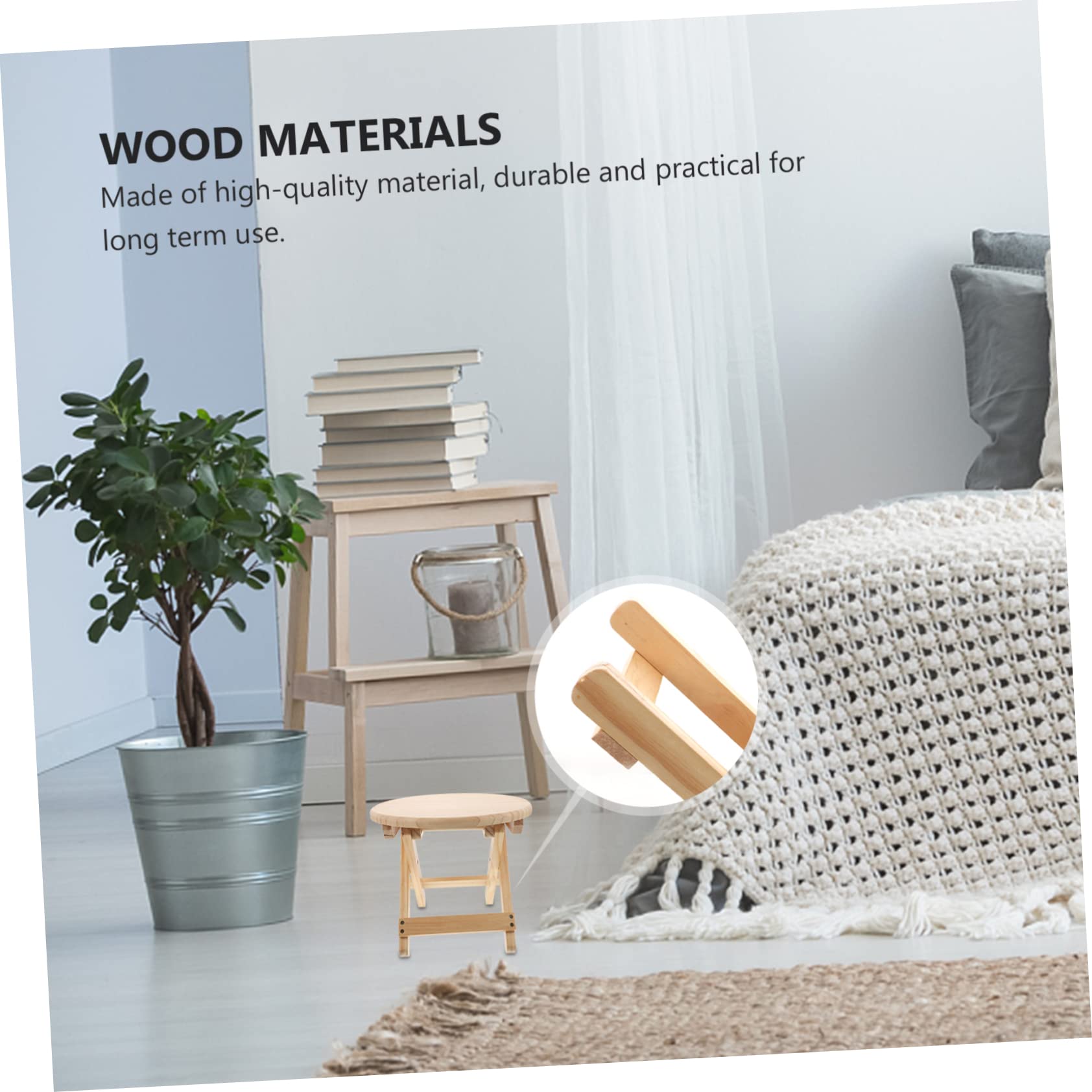 Taburete Redondo Plegable de Madera, Taburete bajo Antideslizante